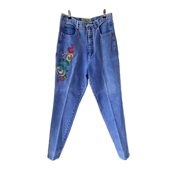 VTG  Angel Drive Womens 15/16 Blue Acid Wash 80s High Rise Zip Fly Tapered Jeans - Picture 1 of 14